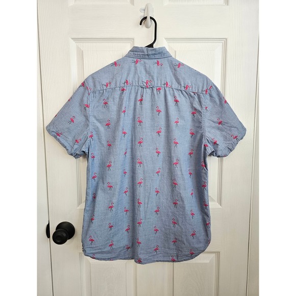 Cactus Man Ricky Singh Men's Blue Button-Down Flamingo Short Sleeve Shirt Size M - Picture 3 of 3